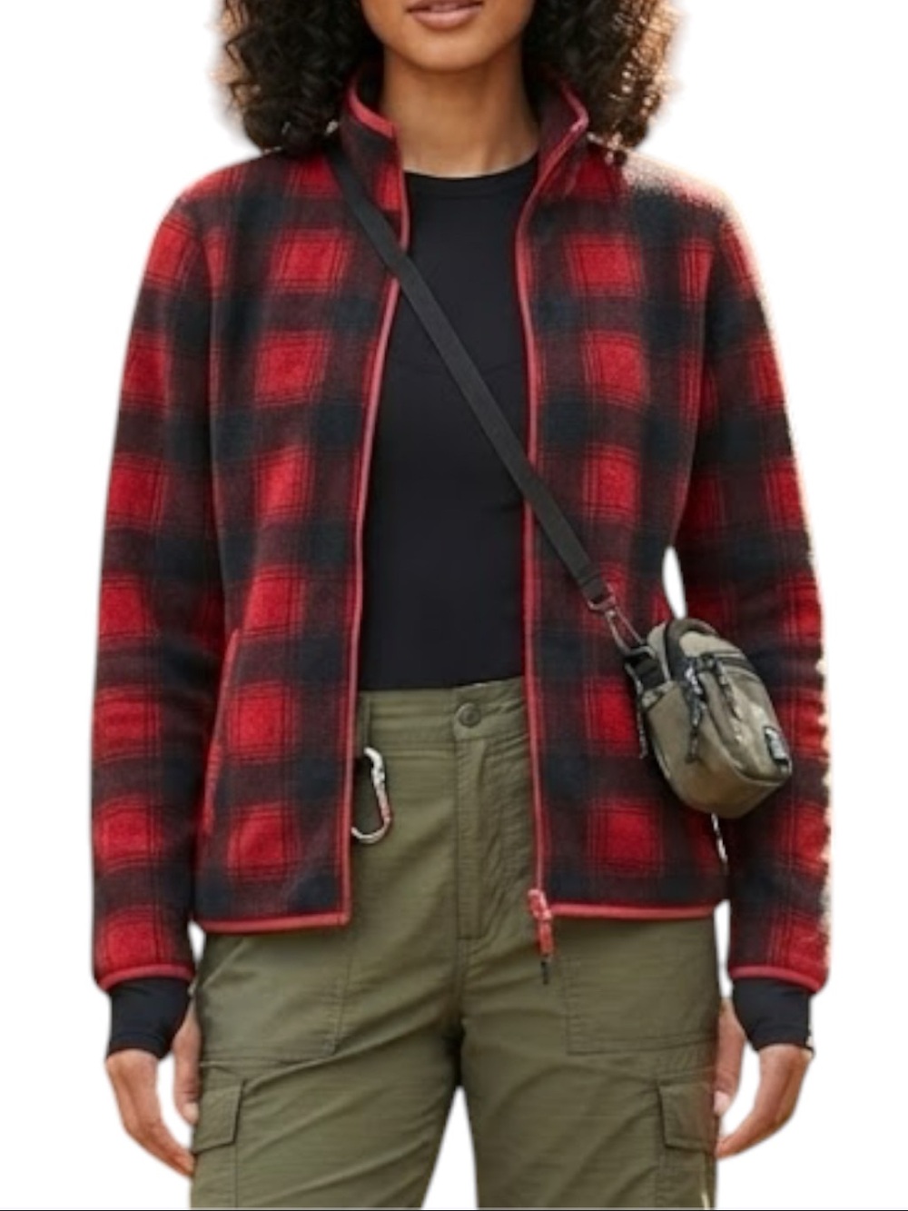 Eddie Bauer Red Black Buffalo Plaid Fleece Full Zip Jacket S